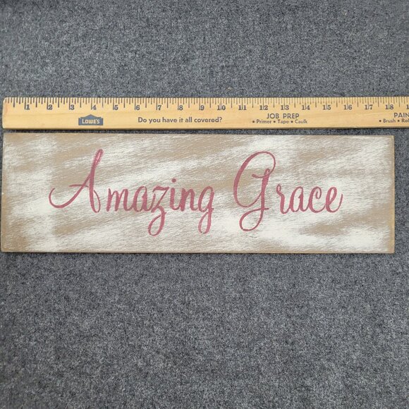 Amazing Grace Sign Wooden with Red Berry Script Lettering 18x5" Christian Plaque - Picture 6 of 7